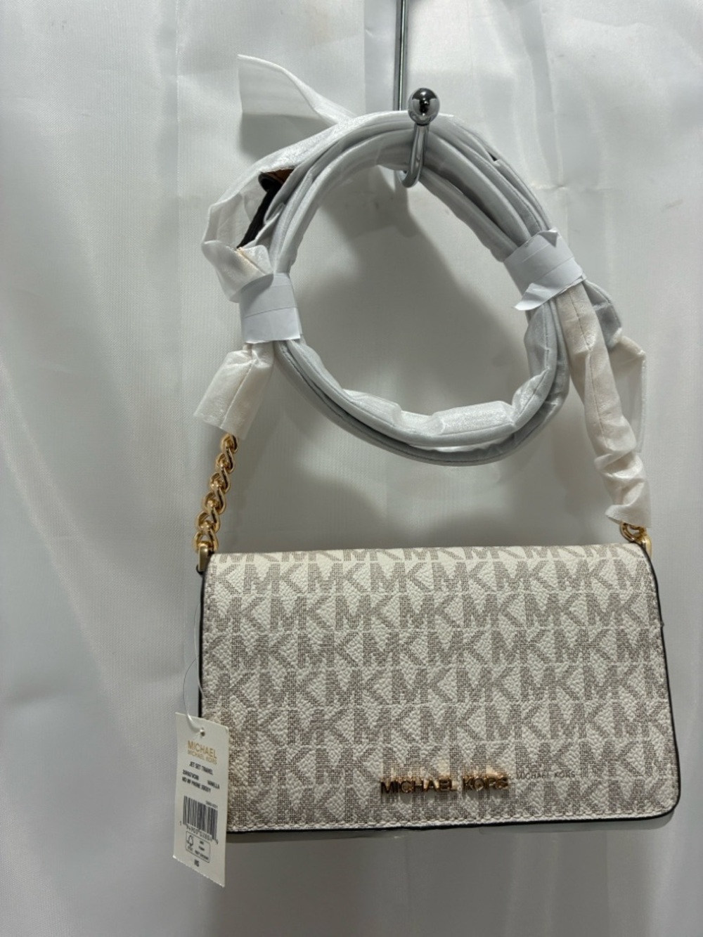 Michael Kors Cream/White MK Logo Chain Crossbody NWT - Picture 6 of 6